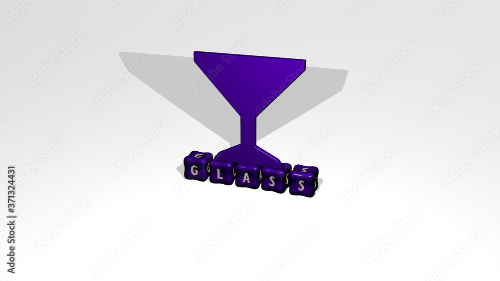 Poster glass 3d icon object on text of cubic letters - 3d illustration for background and design