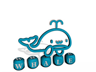 whale cubic letters with 3D icon on the top - 3D illustration for animal and blue