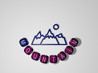 mountain text around the 3D icon - 3D illustration for landscape and beautiful