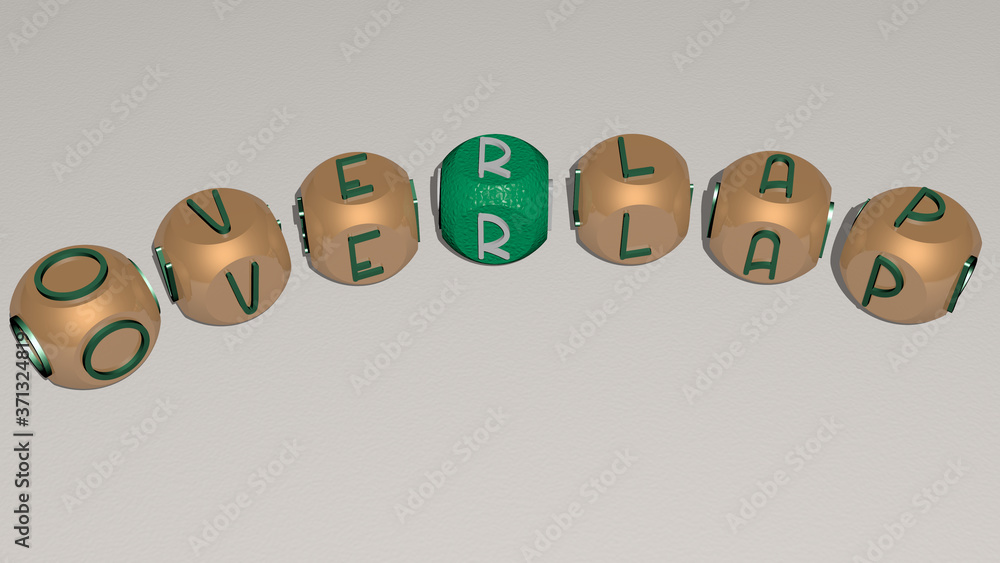 Poster overlap curved text of cubic dice letters - 3d illustration for background and abstract