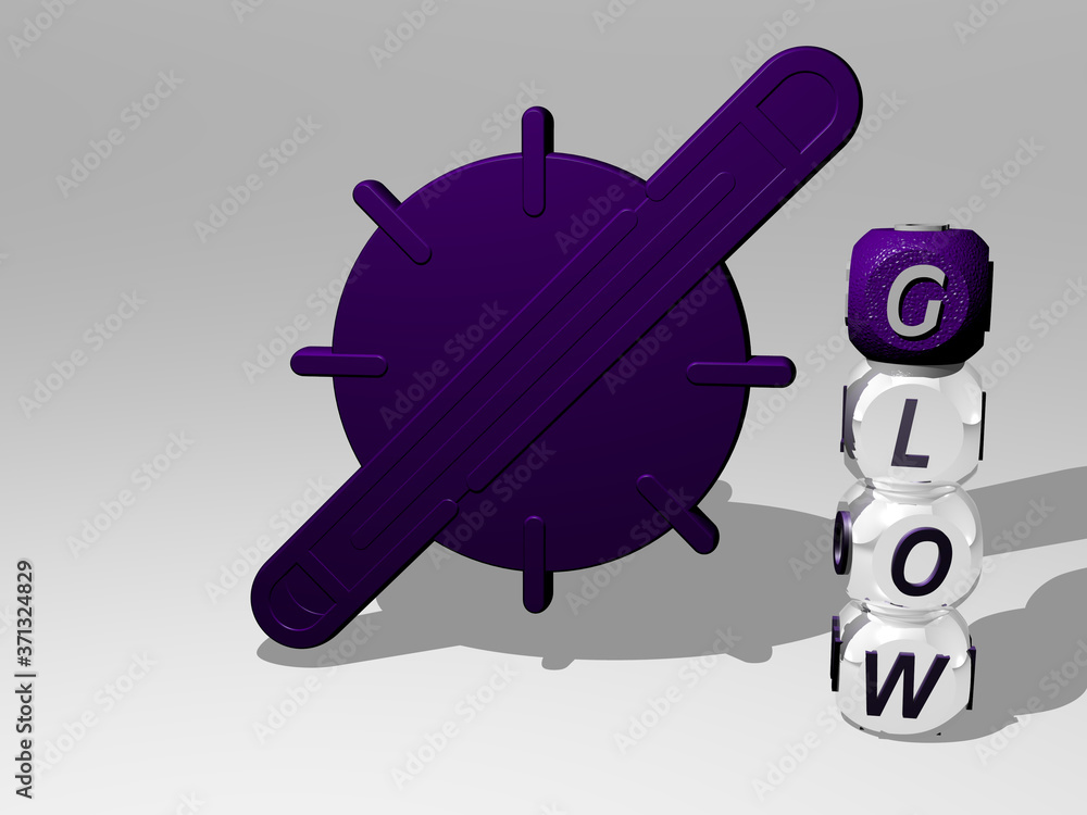 Poster glow 3d icon beside the vertical text of individual letters - 3d illustration for background and abs