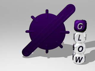 GLOW 3D icon beside the vertical text of individual letters - 3D illustration for background and abstract