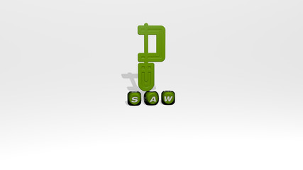 saw 3D icon over cubic letters - 3D illustration for construction and background