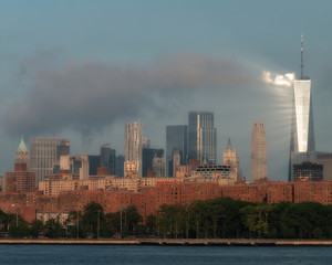 View of Downtown Manhattan with rain cloud from the East river