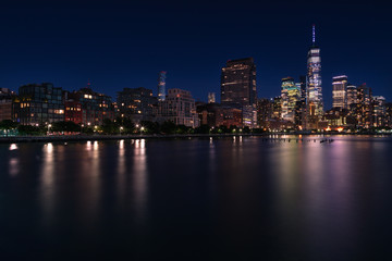 View on Manhattan from Hudson River at dusk with long exposure