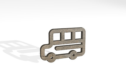 BUS SCHOOL 3D icon standing on the floor - 3D illustration for city and car