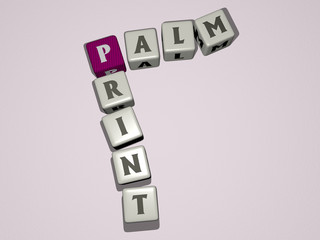 PALM PRINT crossword by cubic dice letters - 3D illustration for background and beach