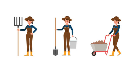 Woman farmer character vector design. Presentation in various action.