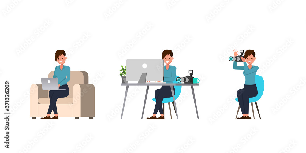 Wall mural Woman photographer character vector design. Presentation in various action.