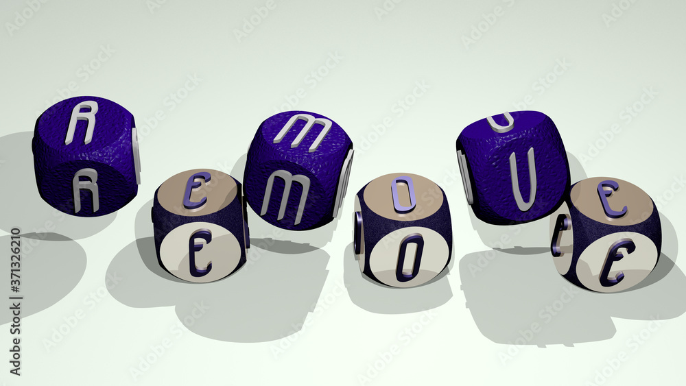 Poster remove text by dancing dice letters - 3d illustration for icon and background