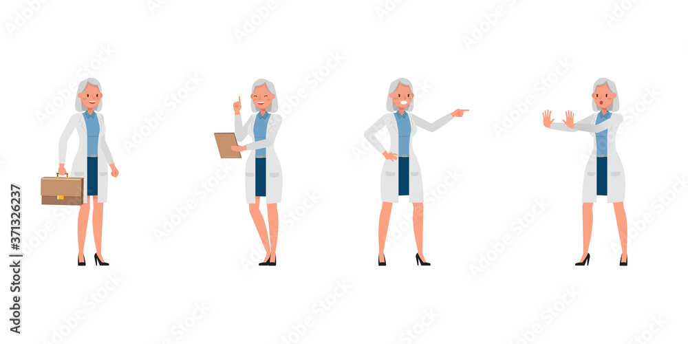 Poster woman scientist character vector design. presentation in various action.