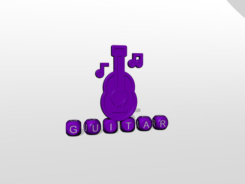 GUITAR cubic letters with 3D icon on the top - 3D illustration for background and acoustic
