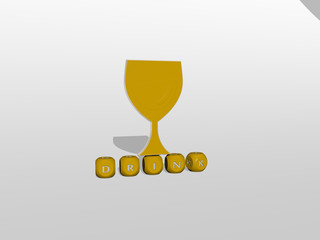 DRINK cubic letters with 3D icon on the top - 3D illustration for background and beverage