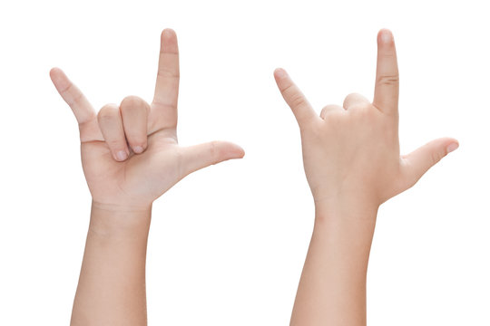 Child hand in I love you (Love hand sign language) Isolated on white background with clipping path.