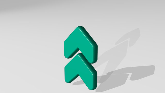 arrow double up 3D icon casting shadow - 3D illustration for background and design