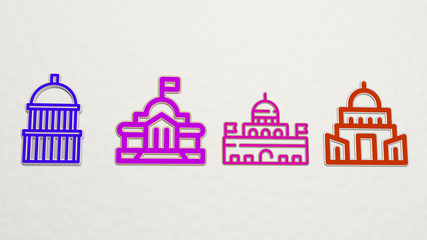 government 4 icons set - 3D illustration for flag and background