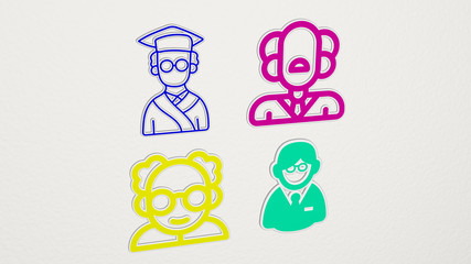 PROFESSOR colorful set of icons - 3D illustration for cartoon and character