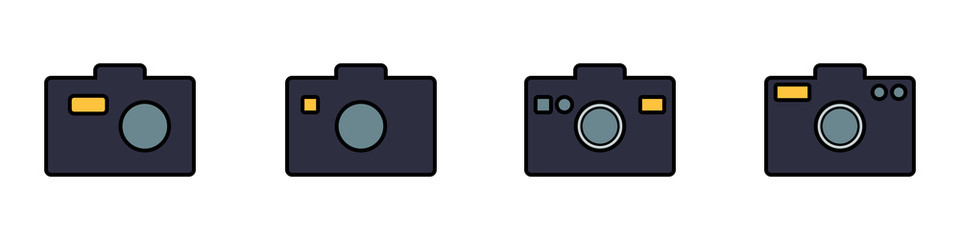 Conjunto de iconos de cámara. Video o fotografía. Ilustración vectorial, diseños diferentes.