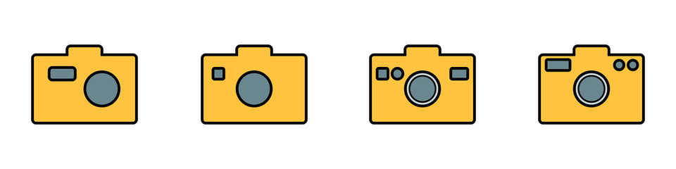 Conjunto de iconos de cámara. Video o fotografía. Ilustración vectorial, diseños diferentes.