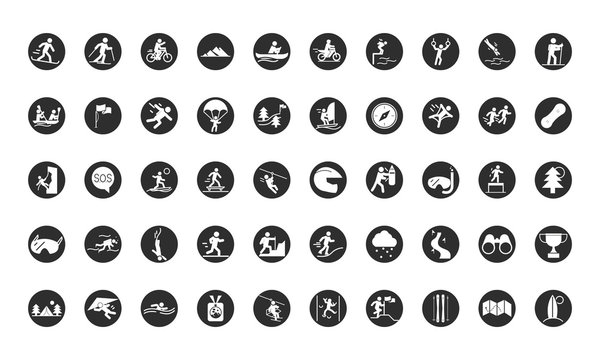 extreme sport active lifestyle block and flat icons set