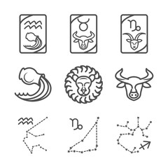 zodiac astrology horoscope calendar constellation taurus leo aquarium icons collection line style