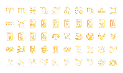 zodiac astrology horoscope calendar constellation icons collection gradient style
