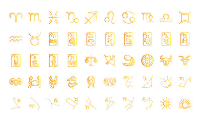 zodiac astrology horoscope calendar constellation icons collection gradient style © Stockgiu