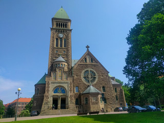 Gothenburg, Sweden - June 18 2019: the facade view of Vasa Church on June 18 2019 in Gothenburg, Sweden.