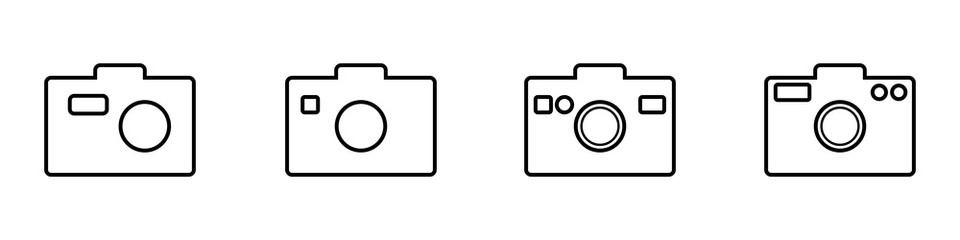 Conjunto de iconos de cámara. Video o fotografía. Ilustración vectorial estilo líneas, diseños diferentes.