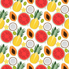 Tropical Pattern with Pineapple, Watermelon