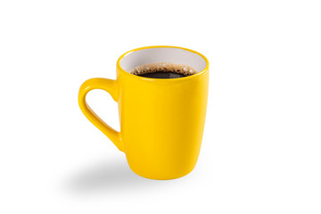  Yellow cup of coffee isolated on white background.