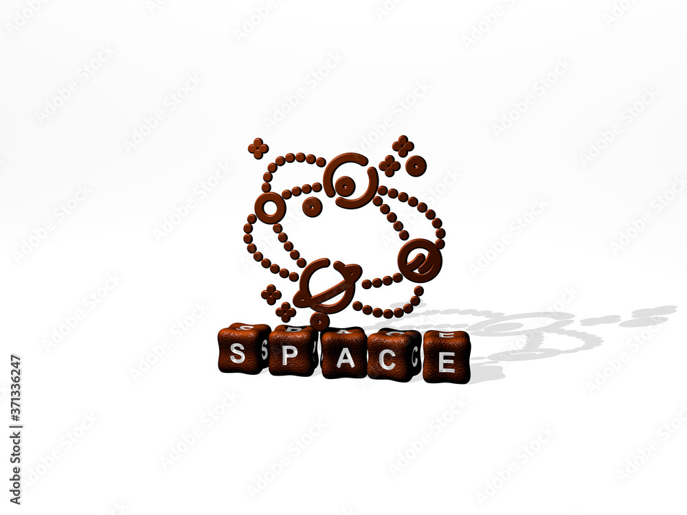 Poster SPACE 3D icon on cubic text - 3D illustration for background and copy