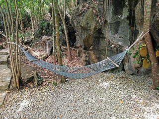Swing rest made from ropes hanging in tree trunk