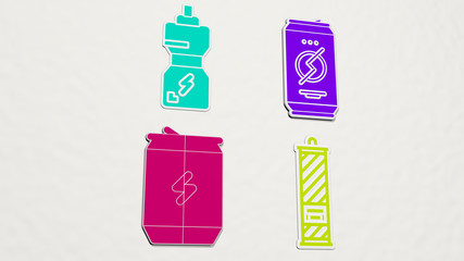 Obraz premium energy drink colorful set of icons - 3D illustration