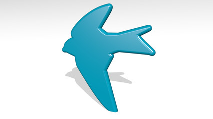 bird 3D icon casting shadow - 3D illustration for animal and background