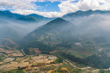 Rice field terraces. Mountain view in the clouds. Sapa, Lao Cai Province, north-west Vietnam