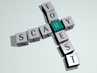 SCARY FOREST crossword by cubic dice letters - 3D illustration for halloween and background