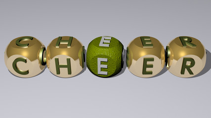 CHEER text by cubic dice letters - 3D illustration for background and cheerful