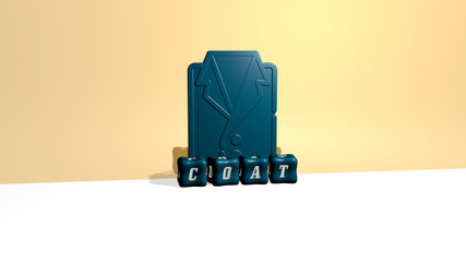 3D illustration of COAT graphics and text made by metallic dice letters for the related meanings of the concept and presentations for background and doctor