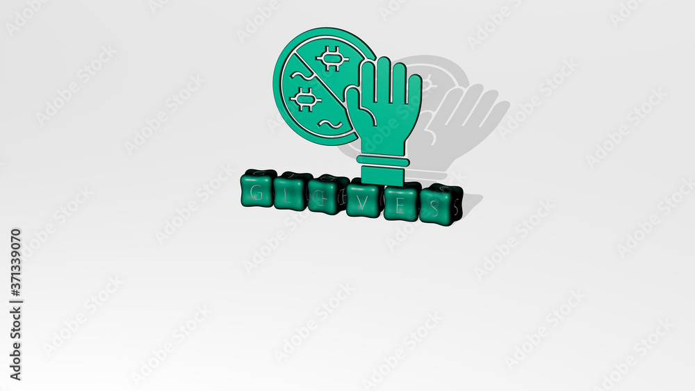 Poster gloves 3d icon object on text of cubic letters - 3d illustration for background and boxing