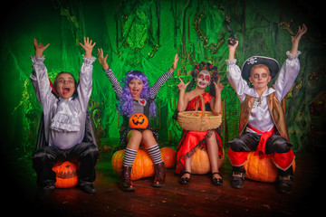 Fototapeta premium scared kids in carnival costumes