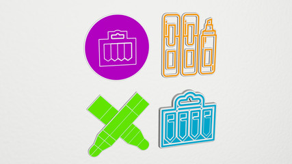 MARKERS colorful set of icons - 3D illustration for background and art