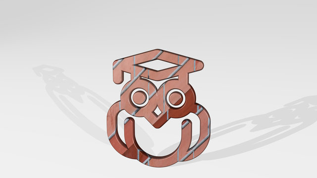 study owl 3D icon standing on the floor - 3D illustration for education and school