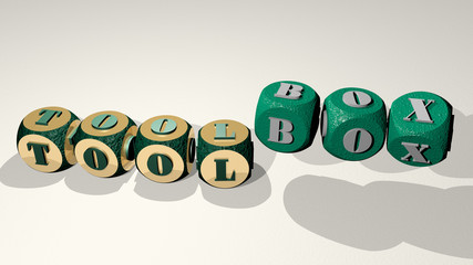 TOOLBOX text by dancing dice letters - 3D illustration for background and construction
