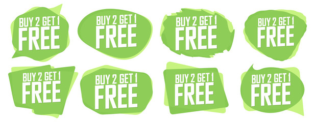 Set Sale bubble banners design template, discount tags, buy 2 get 1 free, app icons, vector illustration