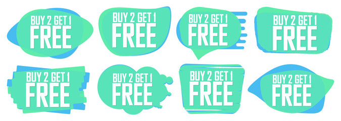 Set Sale bubble banners design template, discount tags, buy 2 get 1 free, app icons, vector illustration