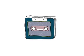 Tape cassette drawing illustration white background