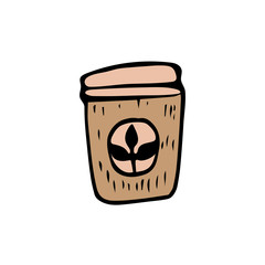 craft cup. paper cup. eco cup logo. Paper cup sign.hand drawn paper cup. Reusable cup logo sign. cup for tea.Zero waste sustainable concept. Eco lifestyle. sign tea in an eco-friendly brown mug
