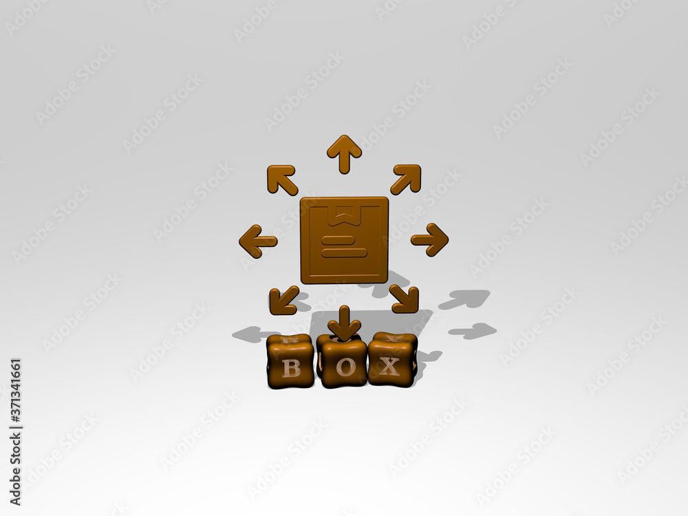 Poster box 3d icon object on text of cubic letters - 3d illustration for background and gift