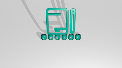 TABLET 3D icon over cubic letters - 3D illustration for computer and digital